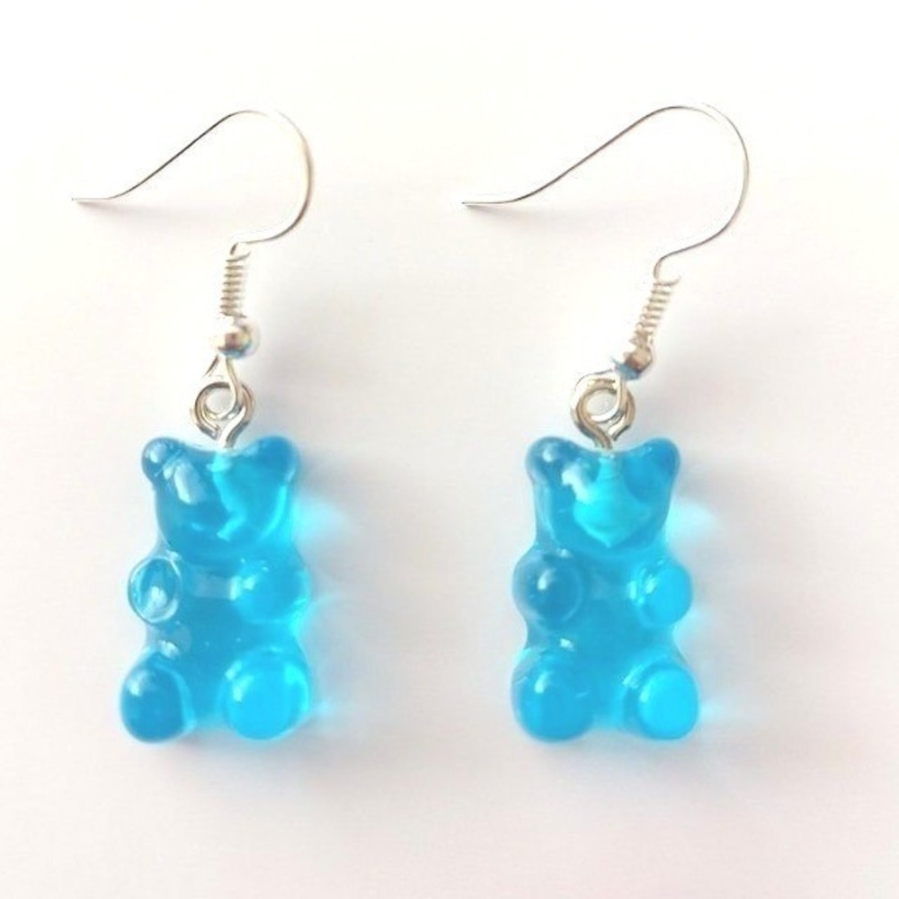 New Gummy Bear Earrings Blue Resin Candy Charm Drop Kidcore Y2K Boutique